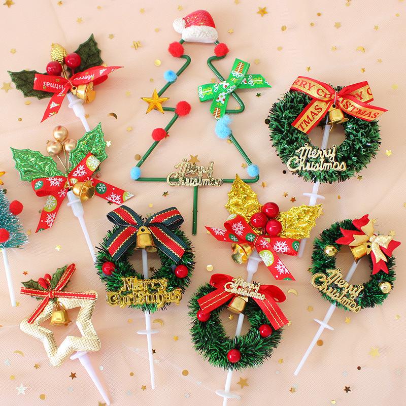 Trang Trí Noel Đồ trang trí bánh Giáng Sinh: vòng lá thông, ông già Noel, cây thông, trang trí ngọt cho bàn tiệc.