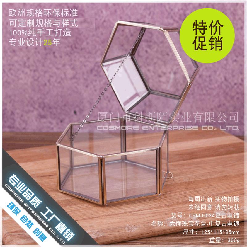 Chậu Đa Giác DG-227 Hộp trang sức điện phục hồi cổ điển, 6 mặt, hoa bền vĩnh cửu, thảm mầm, cảnh quan nhỏ, trong suốt, các bình hoa đa thực vật