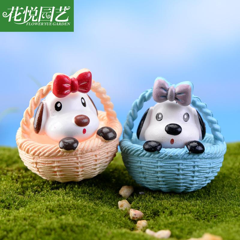 Phụ Kiện Tiểu Cảnh Tiểu cảnh chó trong rổ tròn mini trang trí bàn DIY (ZC-1205)