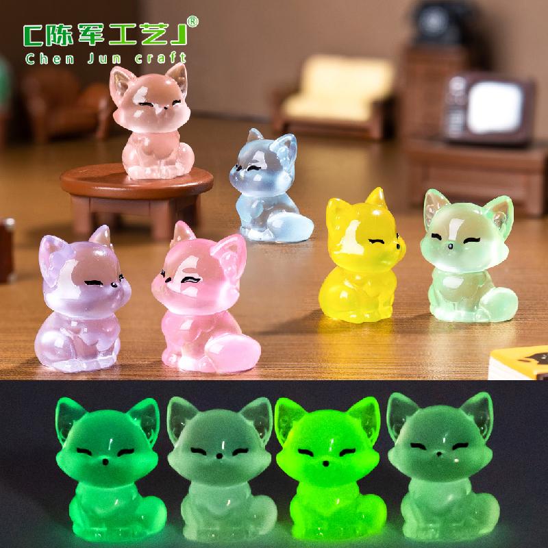 Phụ Kiện Tiểu Cảnh 微景观创意夜光小狐狸动物盲袋配件 DIY装饰品配件迷你树脂小摆件