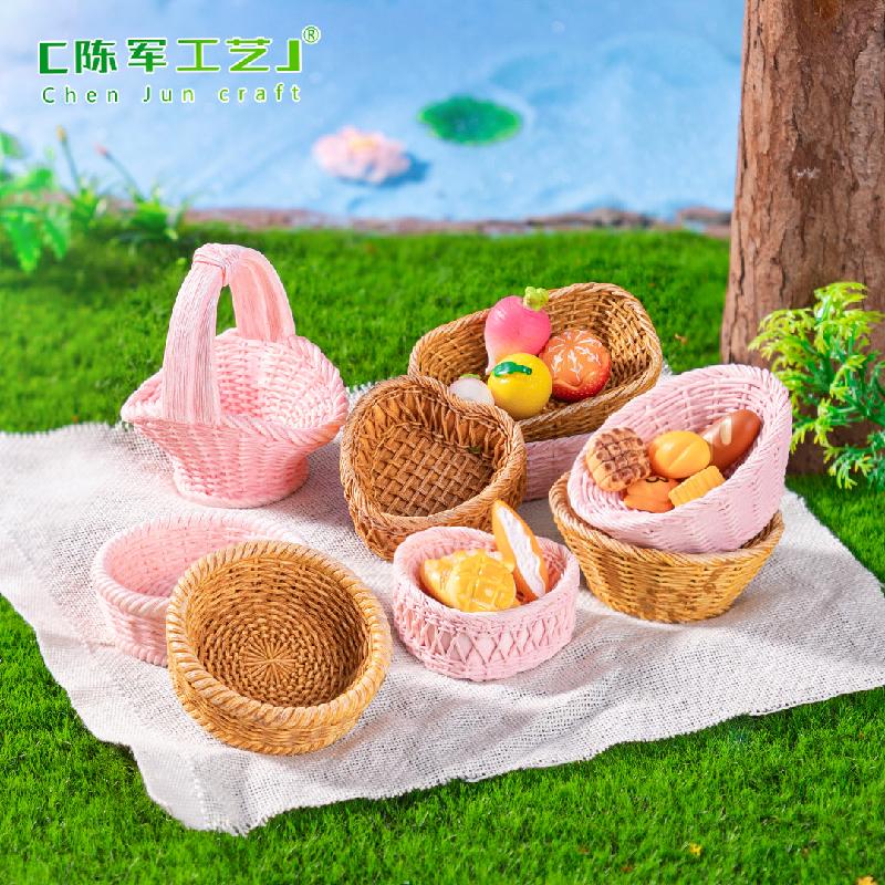 Phụ Kiện Tiểu Cảnh 微景观创意仿真竹编篮子竹筐模型造景 DIY装饰配件微缩迷你小摆件