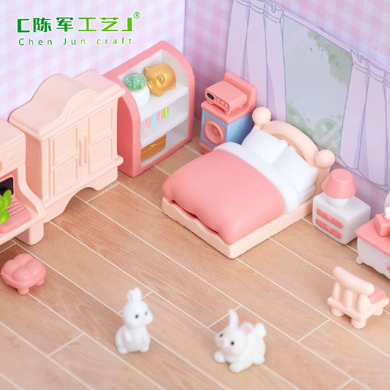 Phụ Kiện Tiểu Cảnh 微景观创意可爱粉色卧室娃娃屋 DIY装饰品配件迷你微缩模型小摆件