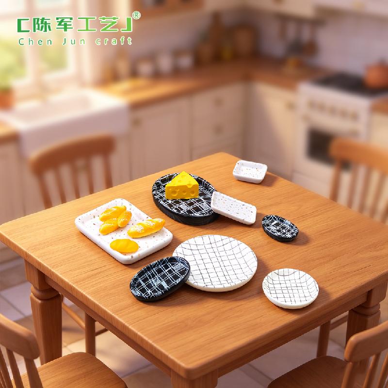 Phụ Kiện Tiểu Cảnh Đĩa Hoa Văn Kẻ Ô Mini Nhà Búp Bê DIY (PK-832)