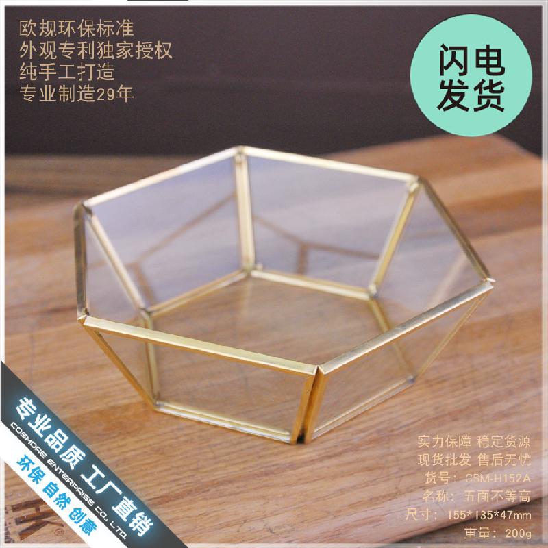 Chậu Đa Giác Khay kính gương viền vàng đựng trang sức (DG-128)