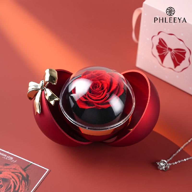 Hoa khô trang trí Hộp trang sức nơ hoa hồng vĩnh cửu hộp nam châm quà Valentine (HK-106)
