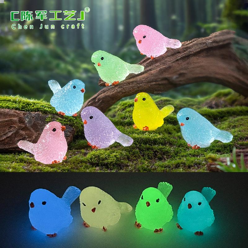 Phụ Kiện Tiểu Cảnh 跨境微景观卡通夜光小鸟园艺造景 DIY装饰品挂配件迷你树脂小摆件
