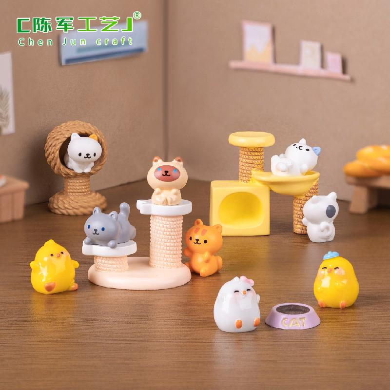 Phụ Kiện Tiểu Cảnh 微景观创意可爱猫爬架小猫公仔娃娃屋 DIY装饰配件迷你桌面小摆件
