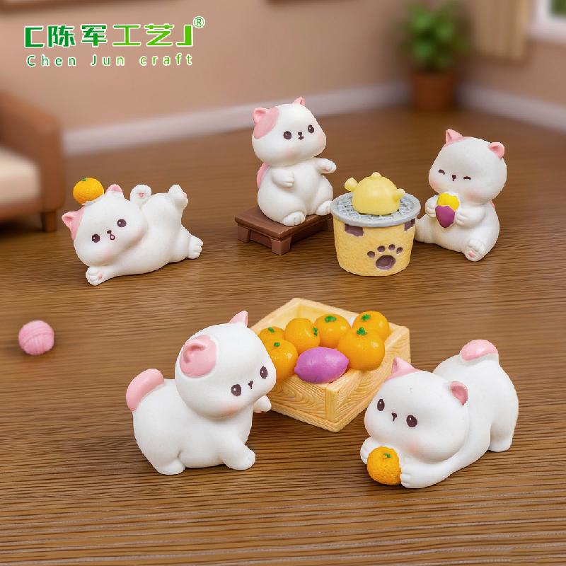 Phụ Kiện Tiểu Cảnh Tiểu cảnh mèo quanh lửa, nhà búp bê trà mini dễ thương (ZC-94)