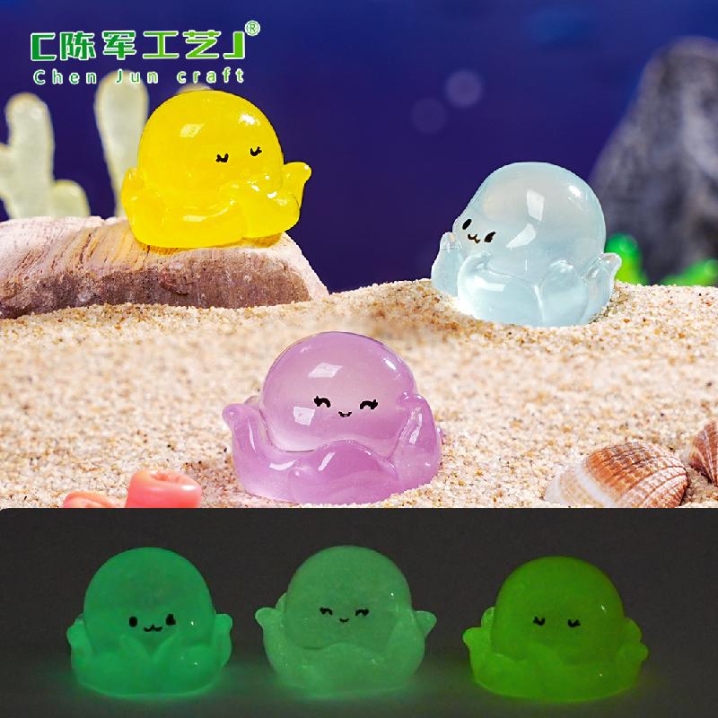 Phụ Kiện Tiểu Cảnh 微景观创意夜光小章鱼鱼缸水族造景 DIY装饰品配件迷你树脂小摆件