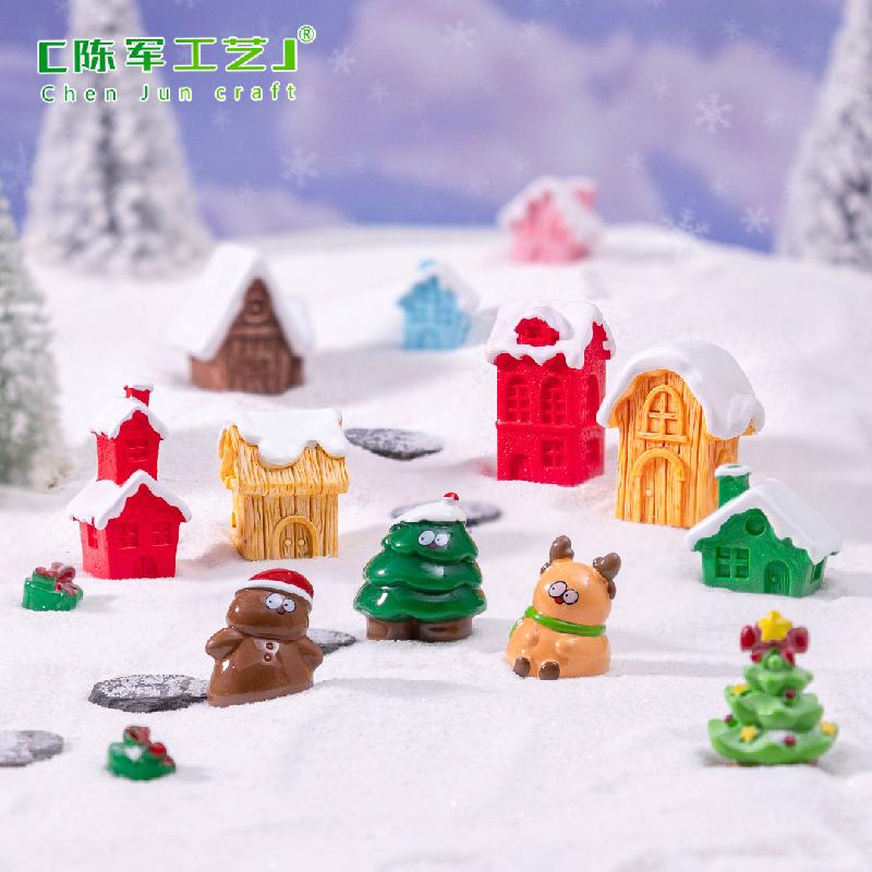 Phụ Kiện Tiểu Cảnh 跨境新品微景观创意圣诞小屋麋鹿造雪景 DIY装饰品配件迷你小摆件