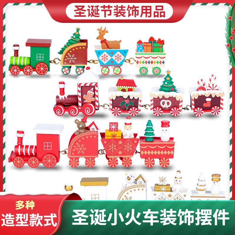 Trang Trí Noel Đồ trang trí Giáng Sinh: mô hình tàu hỏa nhỏ, đồ gỗ thủ công, quà tặng trẻ em, món quà Giáng Sinh.