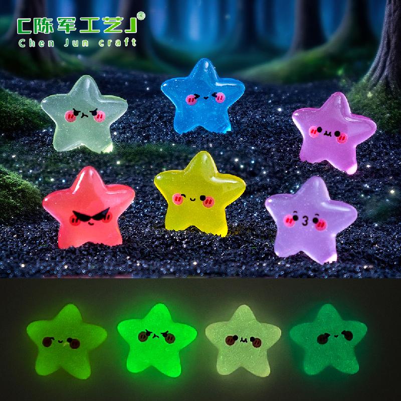 Phụ Kiện Tiểu Cảnh 跨境新品微景观夜光表情小星星萌粒 DIY装饰品配件迷你树脂小摆件