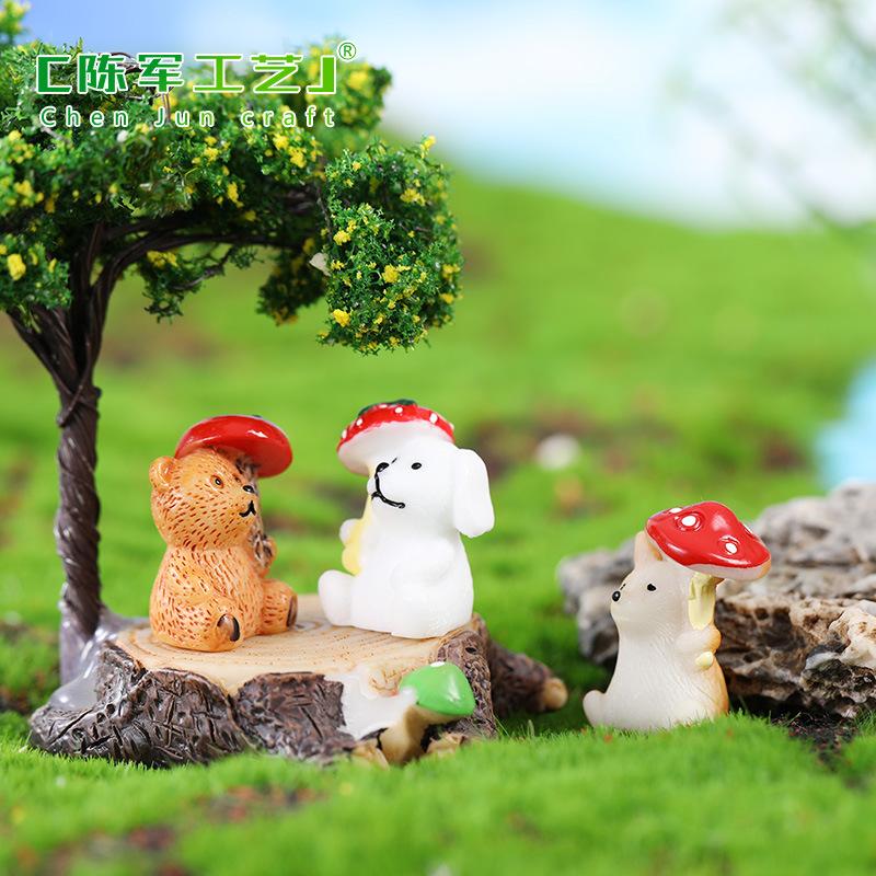 Phụ Kiện Tiểu Cảnh Tiểu cảnh ba loài động vật che ô trang trí chậu cây (ZC-840)