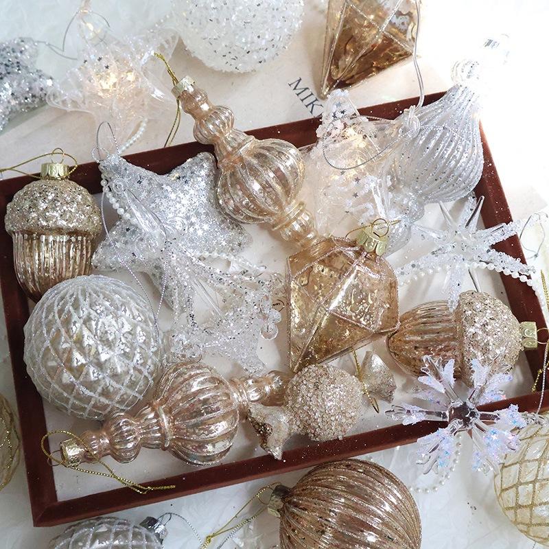 Trang Trí Noel Trang trí Noel vàng champagne, bóng thủy tinh kim tuyến, kẹo, kim cương, phụ kiện sang trọng cây thông Noel