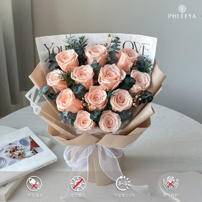 Hoa khô trang trí Bó hoa hồng vĩnh cửu quà tặng giáo viên Valentine Thất Tịch (HK-14)