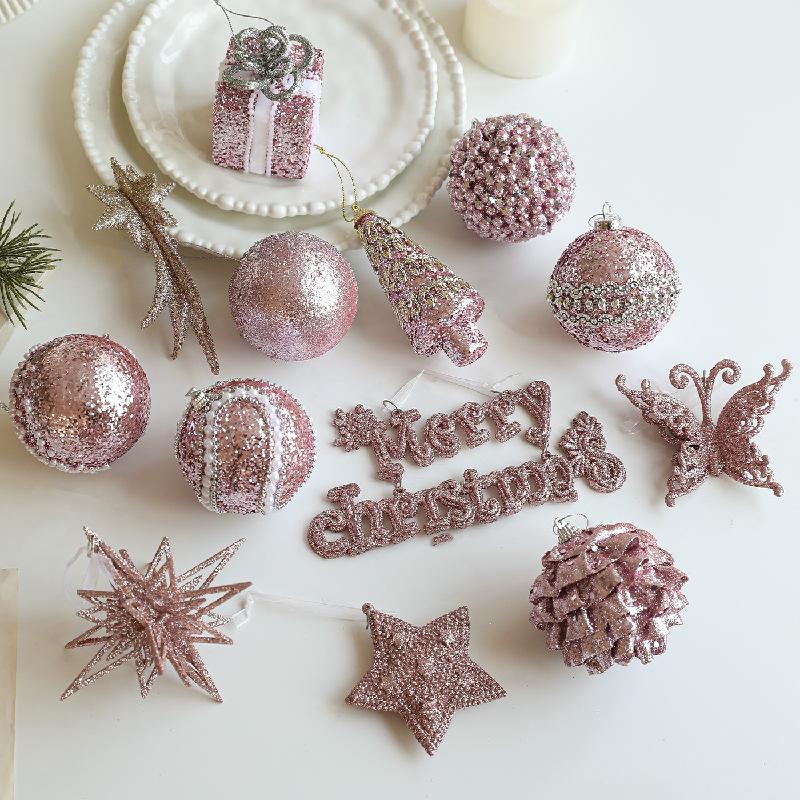 Trang Trí Noel Bóng Noel hồng kim tuyến, bóng bọt xốp sáng bóng treo cây thông Noel, đồ trang trí Giáng Sinh sang trọng