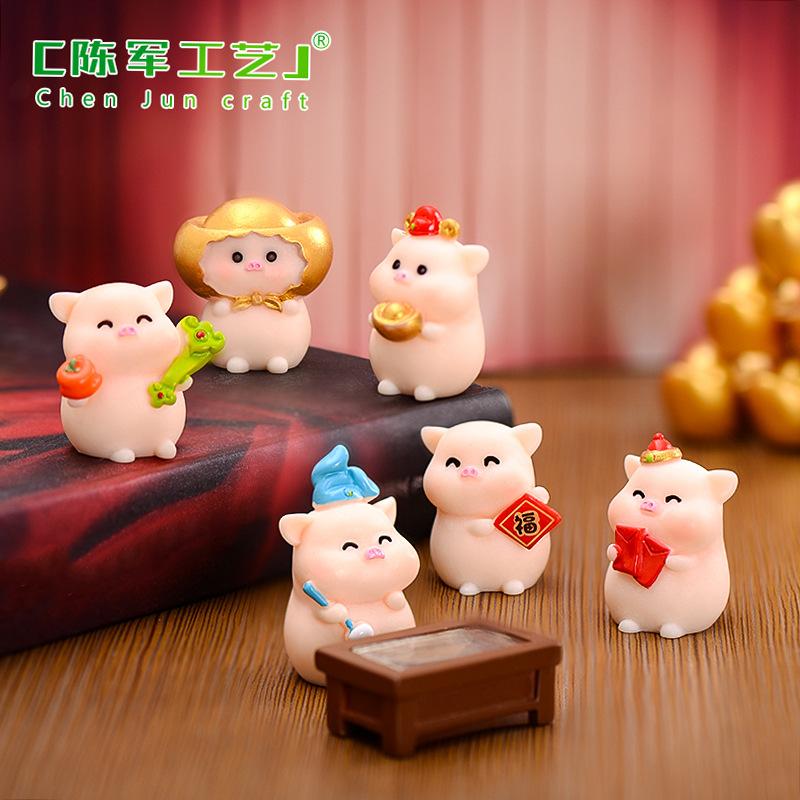 Phụ Kiện Tiểu Cảnh Tiểu cảnh heo may mắn mini trang trí chậu cây Tết DIY (ZC-1093)