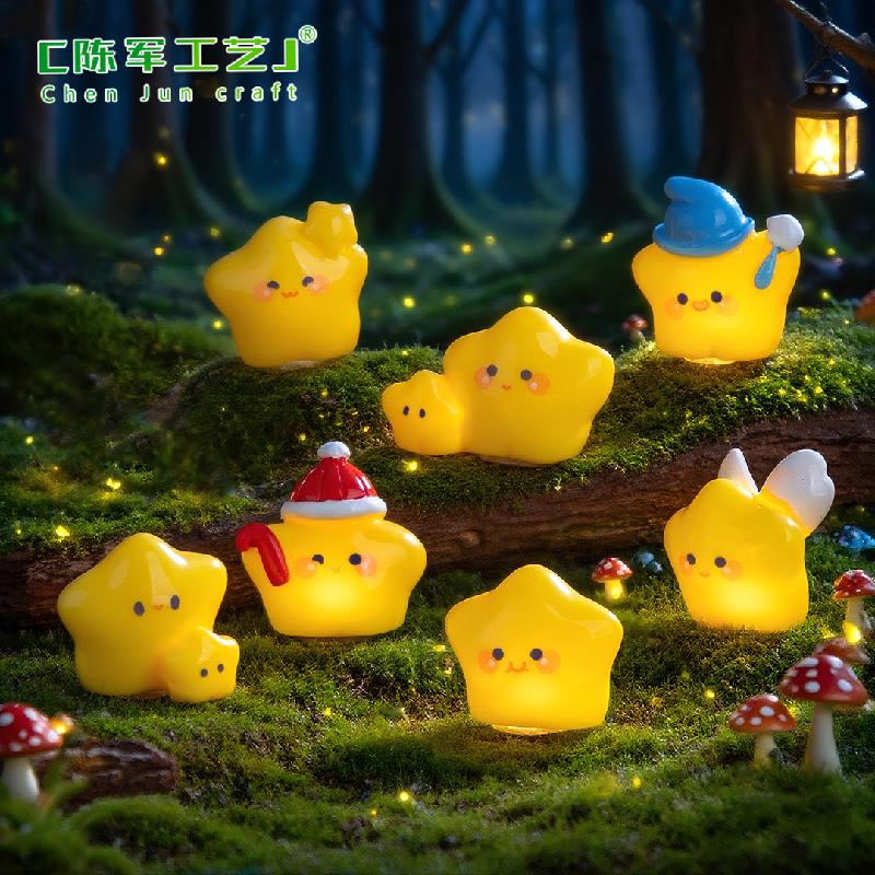 Phụ Kiện Tiểu Cảnh 创意夜光Q萌天使小黄星萌粒园艺造景DIY装饰品挂配件微景观小摆件