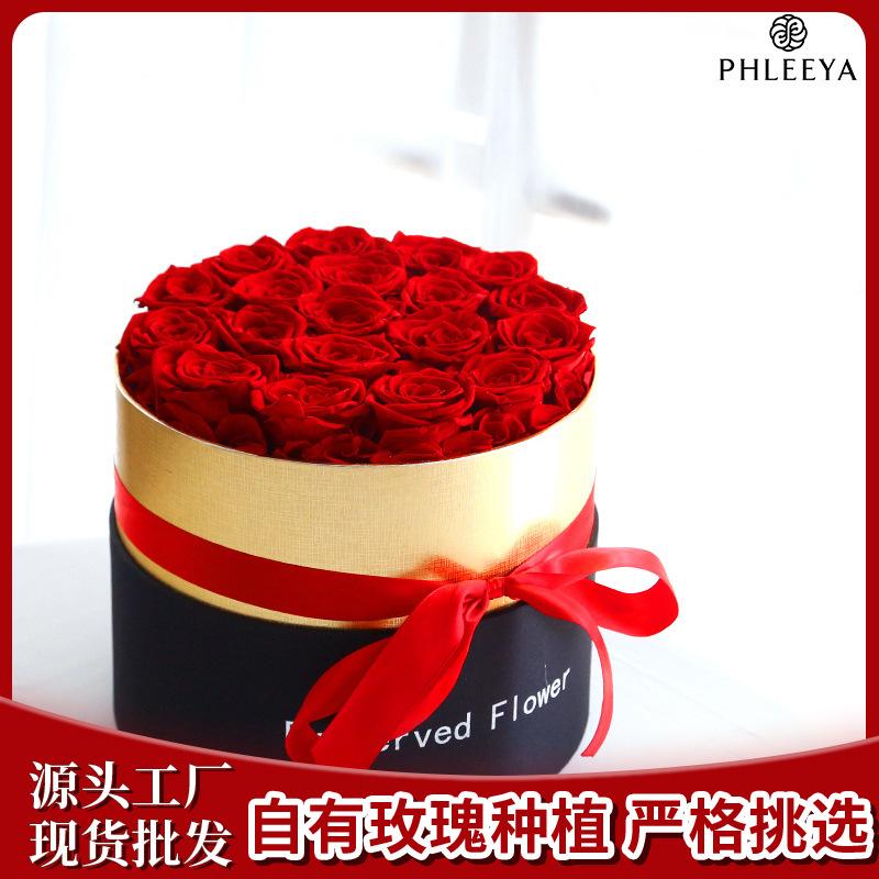 Hoa khô trang trí Hộp ôm hoa hồng viền vàng 1 bông hạng A quà Valentine (HK-94)