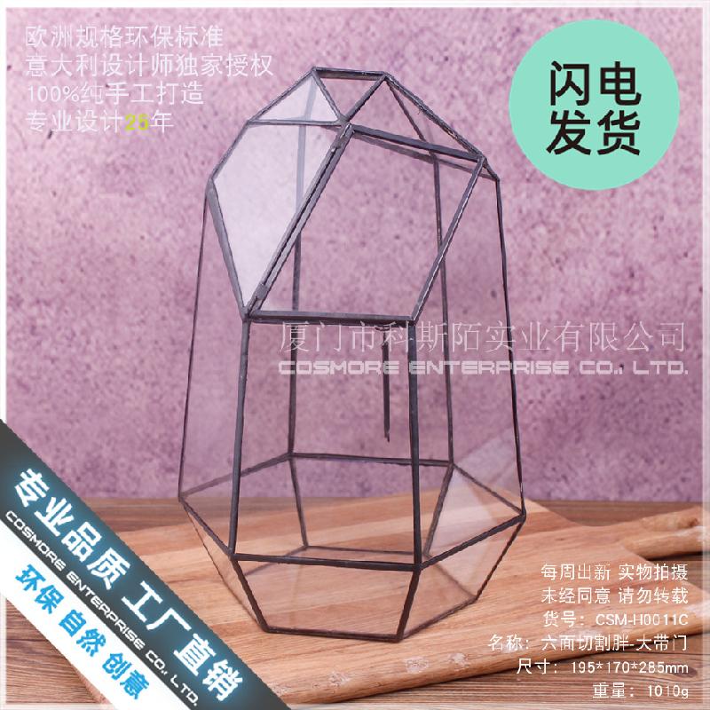 Chậu Đa Giác Nhà kính 6 mặt lớn có cửa, chậu sen đá (DG-70)