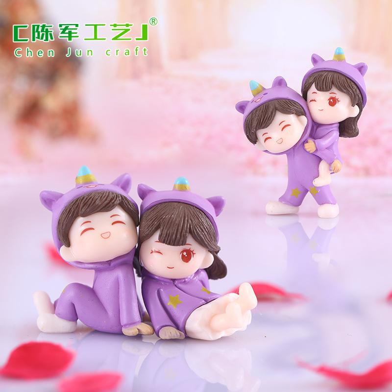 Phụ Kiện Tiểu Cảnh Tiểu cảnh đôi unicorn mặc đồ ngủ trang trí bàn (ZC-626)