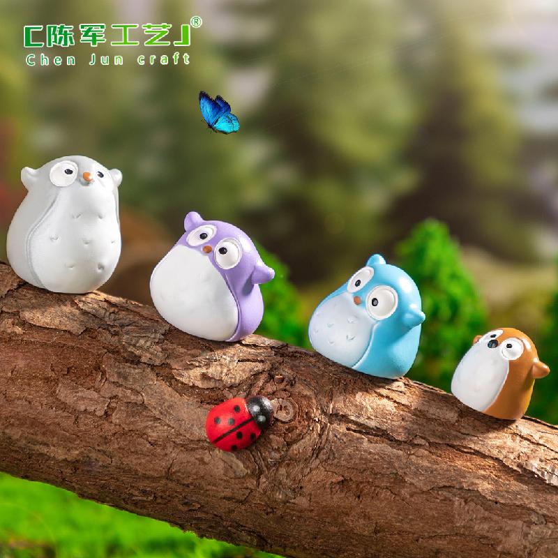 Phụ Kiện Tiểu Cảnh 跨境苔藓微景观创意七彩猫头鹰园艺造景 DIY装饰品配件迷你小摆件