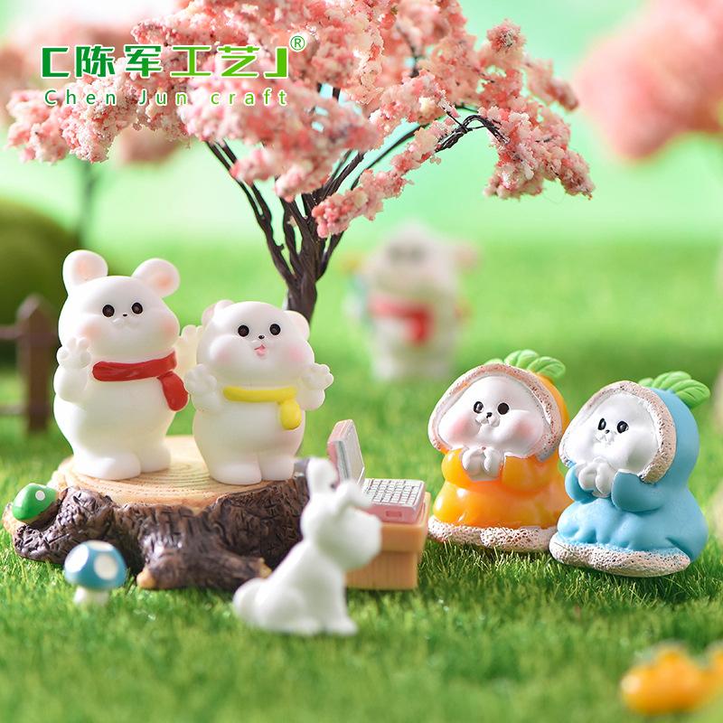 Phụ Kiện Tiểu Cảnh Tiểu cảnh thỏ trắng mini trang trí cầu pha lê và bàn (ZC-1168)