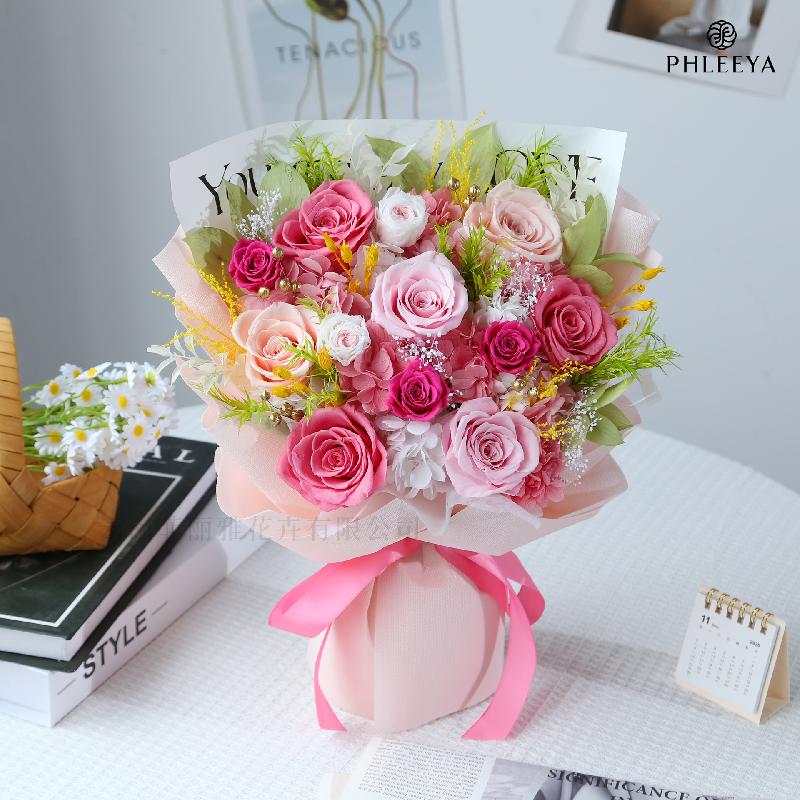 Hoa khô trang trí Bó hoa hồng vĩnh cửu quà tặng sinh nhật Valentine Ngày của Mẹ (HK-17)