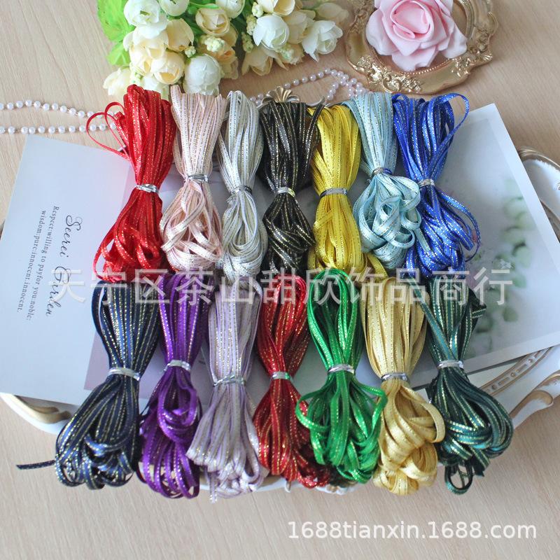 Trang Trí Noel Ruy băng satin viền vàng 3mm - dây ruy băng mảnh cho DIY, làm phụ kiện tóc, bánh ngọt, hoa và gói quà. Lý tưởng cho các dự án thủ công và trang trí.