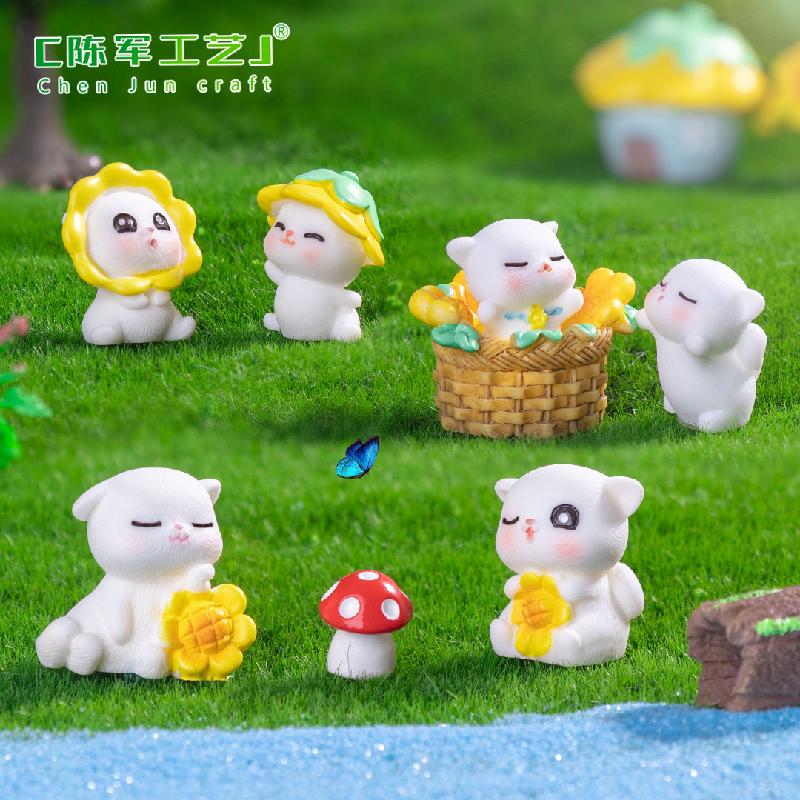 Phụ Kiện Tiểu Cảnh 微景观创意可爱向日葵小猫园艺造景 DIY装饰品配件迷你桌面小摆件