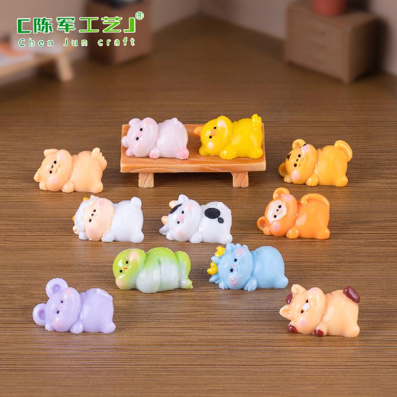 Phụ Kiện Tiểu Cảnh 微景观创意十二生肖排排趴萌粒 DIY装饰品配件迷你车载桌面小摆件