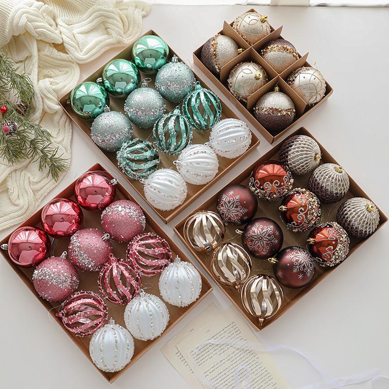 Trang Trí Noel Bộ bóng Noel 8cm phủ nhũ kim tuyến, 12 quả/hộp, trang trí cây thông Noel, decor phòng khách sang trọng
