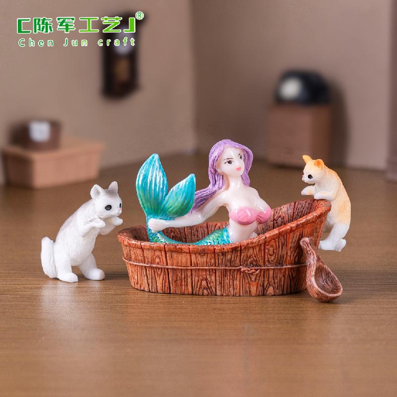 Phụ Kiện Tiểu Cảnh 微景观创意洗浴美人鱼小猫娃屋造景 DIY装饰品配件迷你桌面小摆件