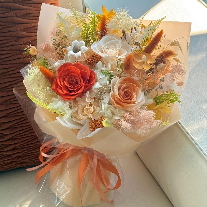 Hoa khô trang trí Bó hoa hồng vĩnh cửu quà giáo viên Thất Tịch Valentine cao cấp (HK-40)