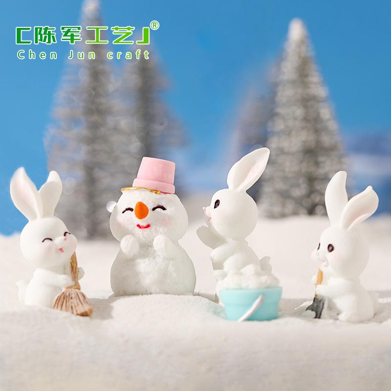 Phụ Kiện Tiểu Cảnh Tiểu cảnh thỏ tuyết và người tuyết, trang trí Noel DIY (ZC-252)