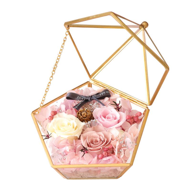 Chậu Đa Giác DG-147 Hộp trang sức kính điện hóa, ngọc bích hủy bỏ, hộp yêu cầu cưới, nhẫn cưới và hộp hoa bền vĩnh viễn