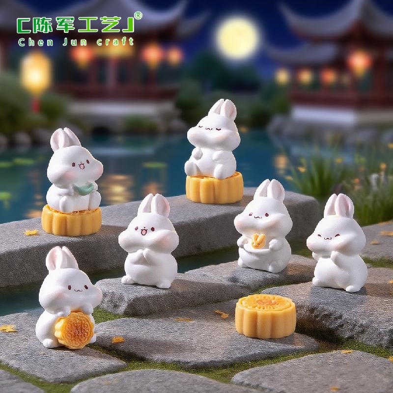 Phụ Kiện Tiểu Cảnh 微景观创艺中秋月饼兔子公仔 DIY装饰品挂配件迷你汽车桌面小摆件