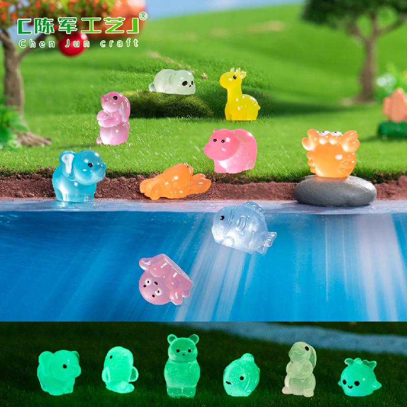 Phụ Kiện Tiểu Cảnh 跨境微景观创意夜光小动物微生态瓶 DIY装饰品配件迷你树脂小摆件