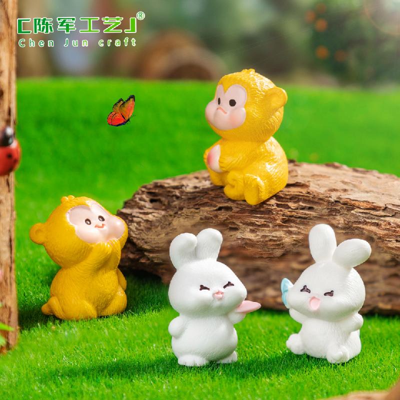 Phụ Kiện Tiểu Cảnh 苔藓微景观创意小猴子小兔动物造景DIY装饰品配件迷你小摆件