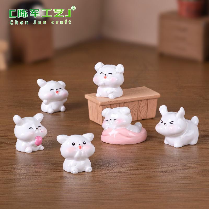 Phụ Kiện Tiểu Cảnh 微景观创意可爱小白狗公仔萌粒 DIY装饰品配件迷你车载桌面小摆件